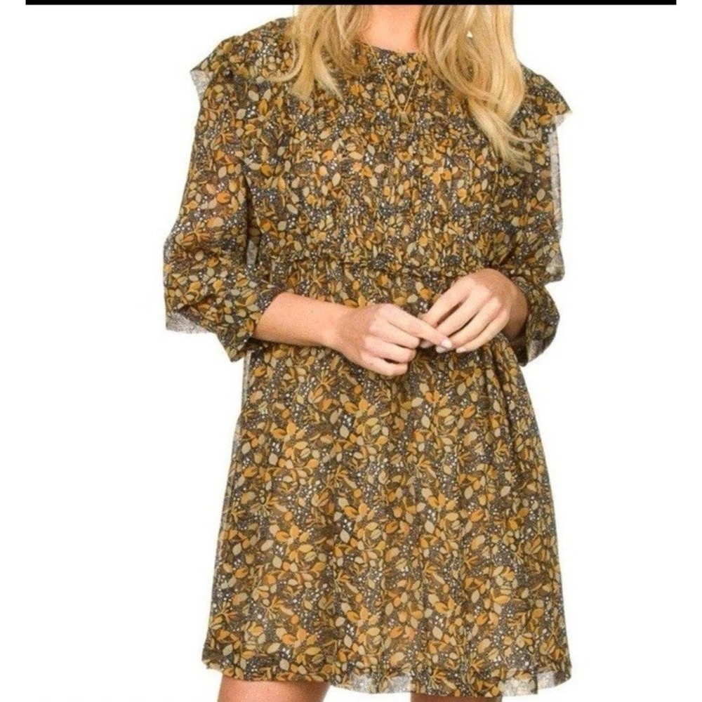 BA&SH Sandra‎ Ruffle Mini Dress Carbone NWT Floral Boho Prairie Size 0/ US 4